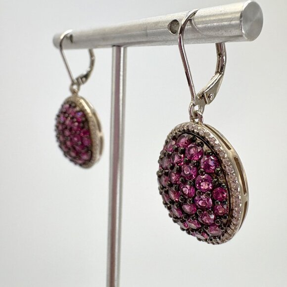 Violet Purple CZ Gemstone Dangle Earrings VTG Sterling Silver 925 Oval 1.5" L - Picture 3 of 8